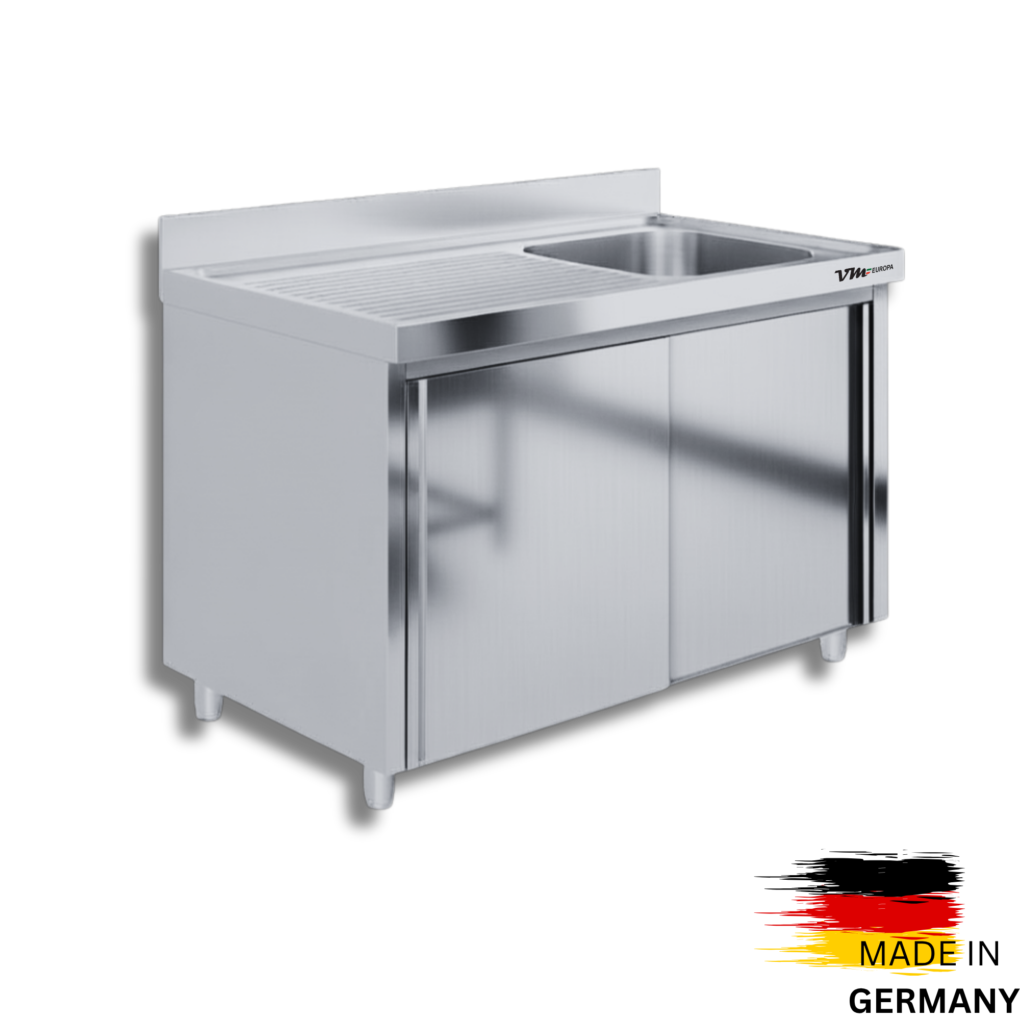 Edelstahl Spülschrank 1 Becken rechts, mit Aufkantung, Premium