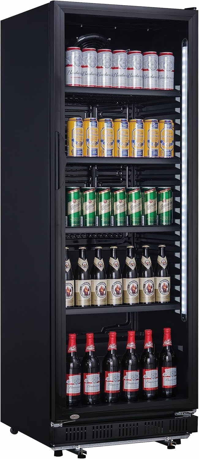 Flaschenkühlschrank 360 Liter - Getränkekühlschrank schwarz mit Glastür abschließbar, 5 verstellbare Roste