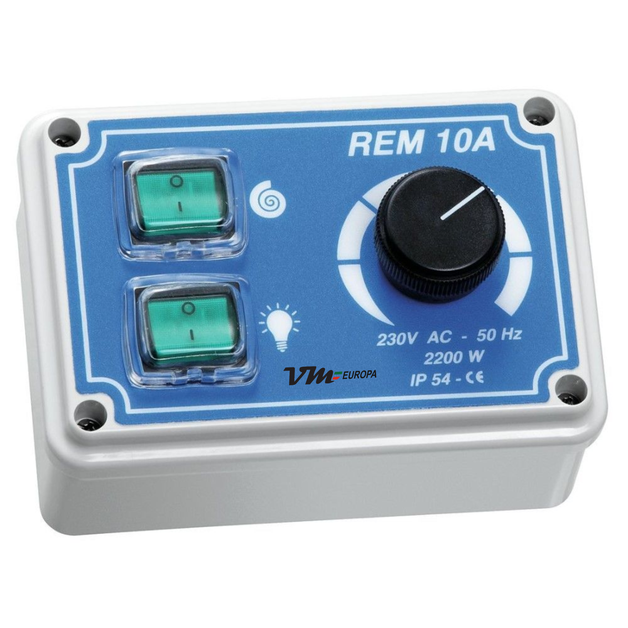 VM Europa - Drehzahlregler REM10A Poti - 130 x 85 x 60 mm - IP55 Schutzklasse - Manuelle Potentiometer Steuerung - Max. 10A/2200W - Für Dunstabzugshauben Ventilatoren Radialventilatoren Airboxen