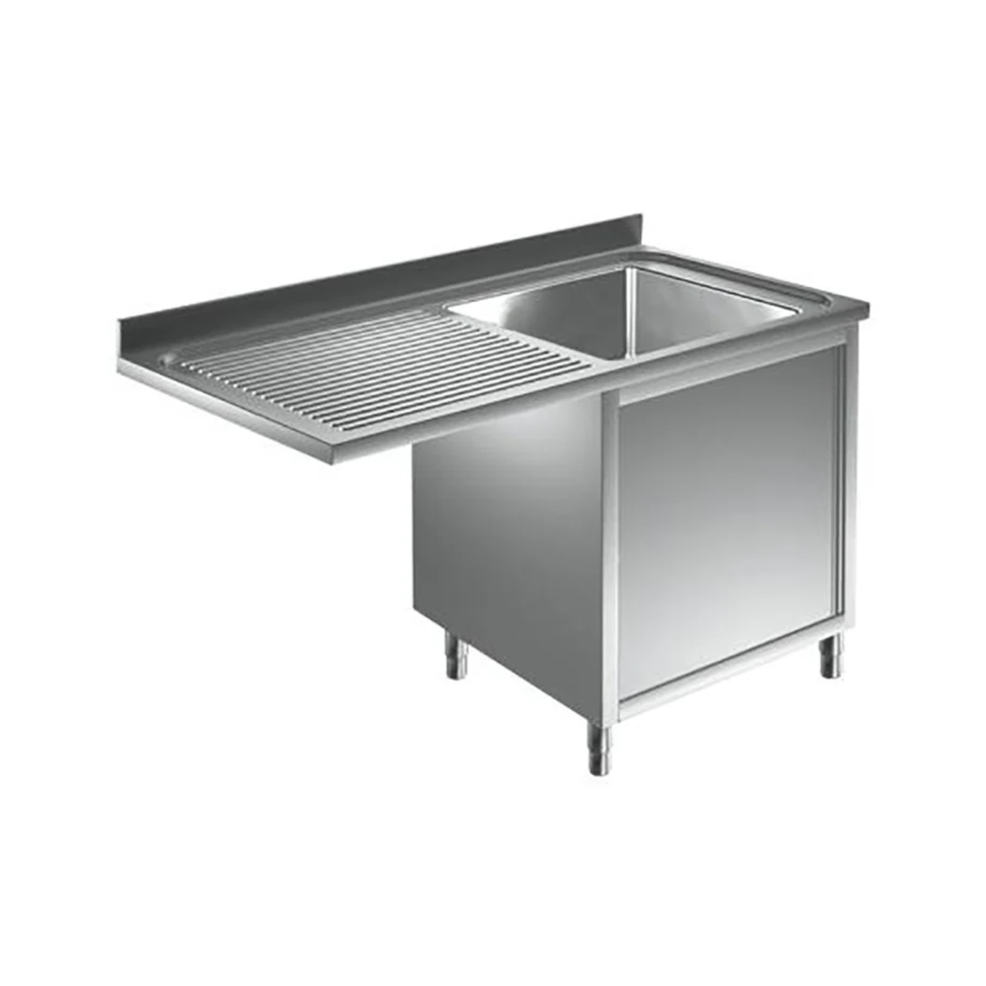 Edelstahl Spülmaschinenschrank bzw. Spülschrankzentrum, 1 Becken rechts, mit Aufkantung, Premium - alle Größen montiert