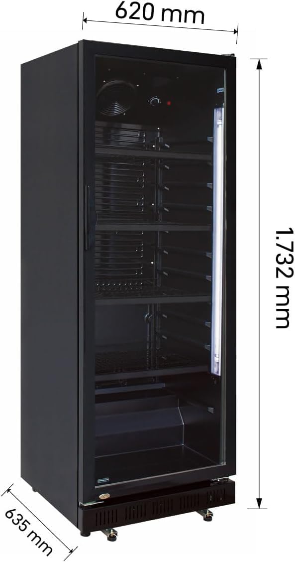 Flaschenkühlschrank 360 Liter - Getränkekühlschrank schwarz mit Glastür abschließbar, 5 verstellbare Roste