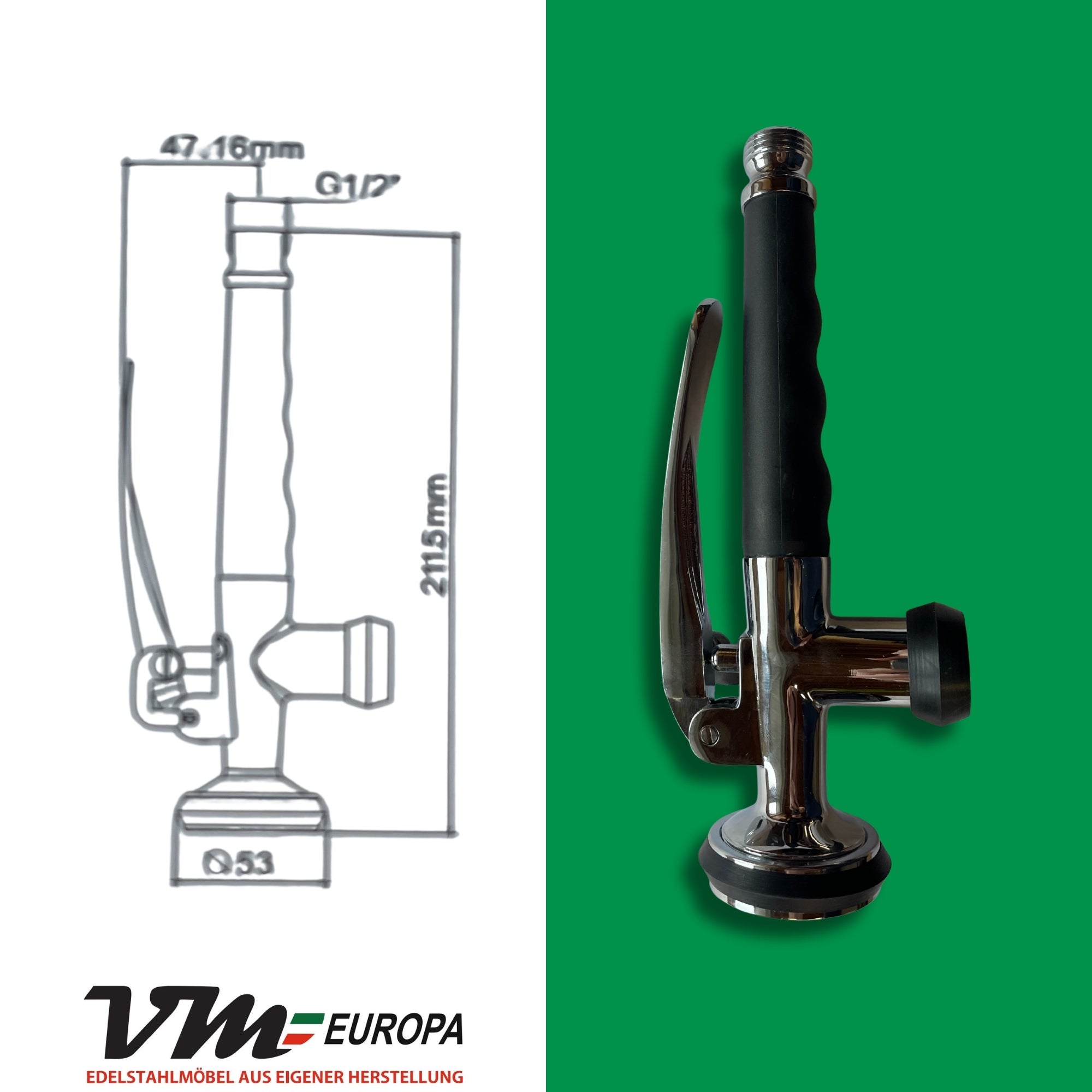 VM Europa Profi Gastro Handbrause Schwarz mit Feststellbügel | 1/2" Standard-AG | Ersatzbrause für Geschirrbrause 21 cm lang