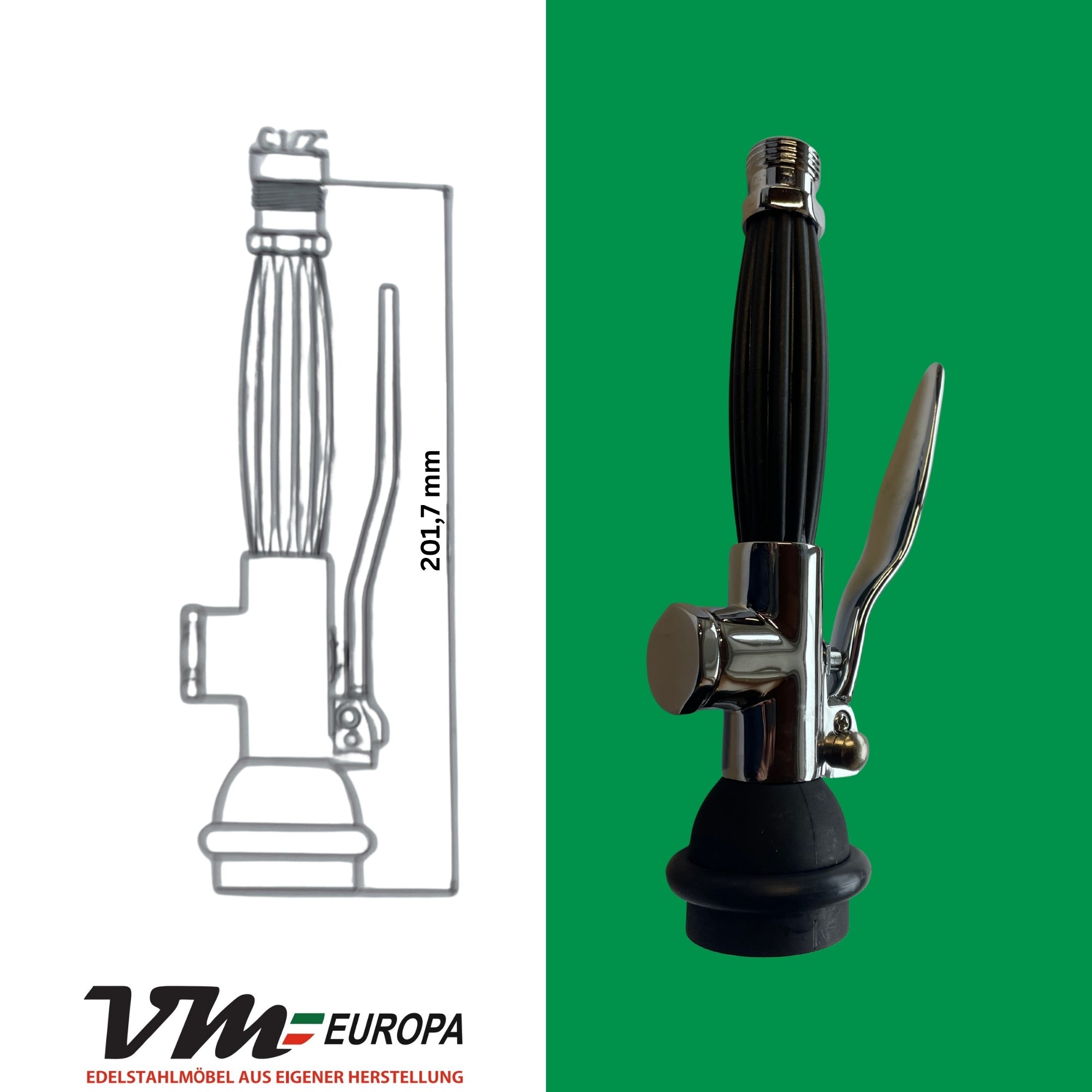 VM Europa ECO Profi Gastro Handbrause Schwarz mit Feststellbügel | 1/2" Standard-AG | Leichte 438g Edelstahl Ersatzbrause | 20cm lang