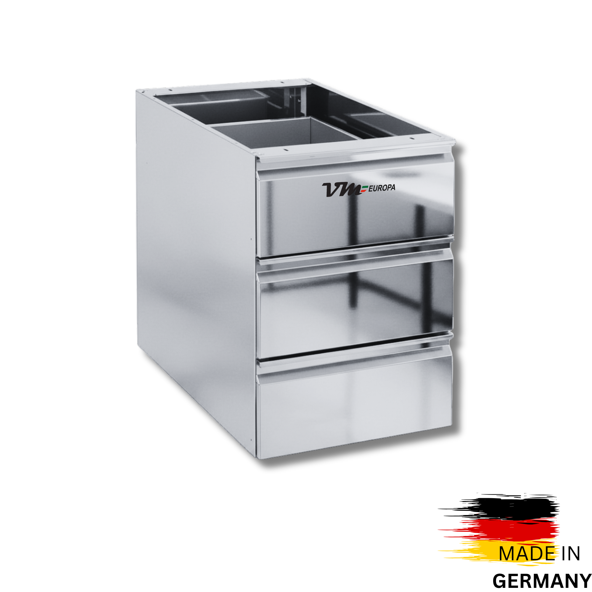 Edelstahl Schubladenblock Premium dreifach (3fach)  - 400 x 535 x 585 mm (B x L x H)