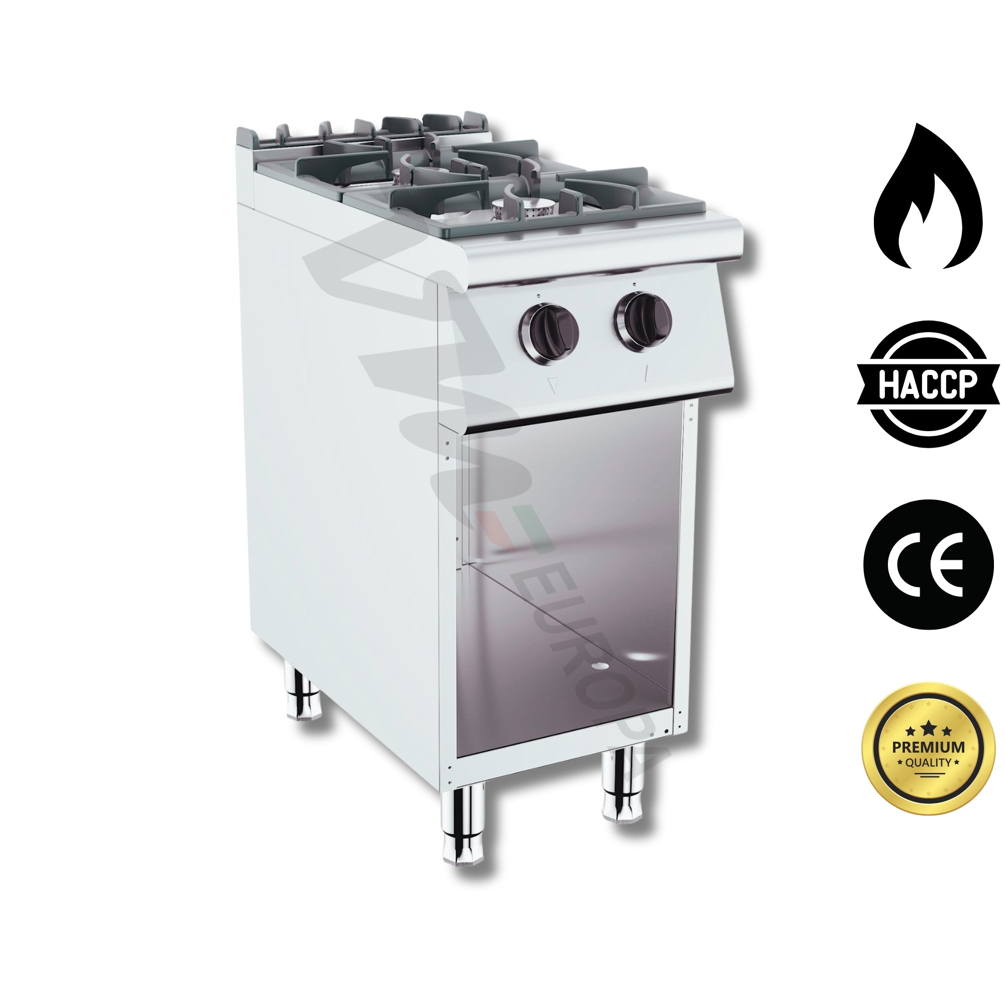 Gasherd 2 Brenner 40x70cm - 2x6,5kW Gastro Kochstelle - Kompakter Gastronomieherd freistehend