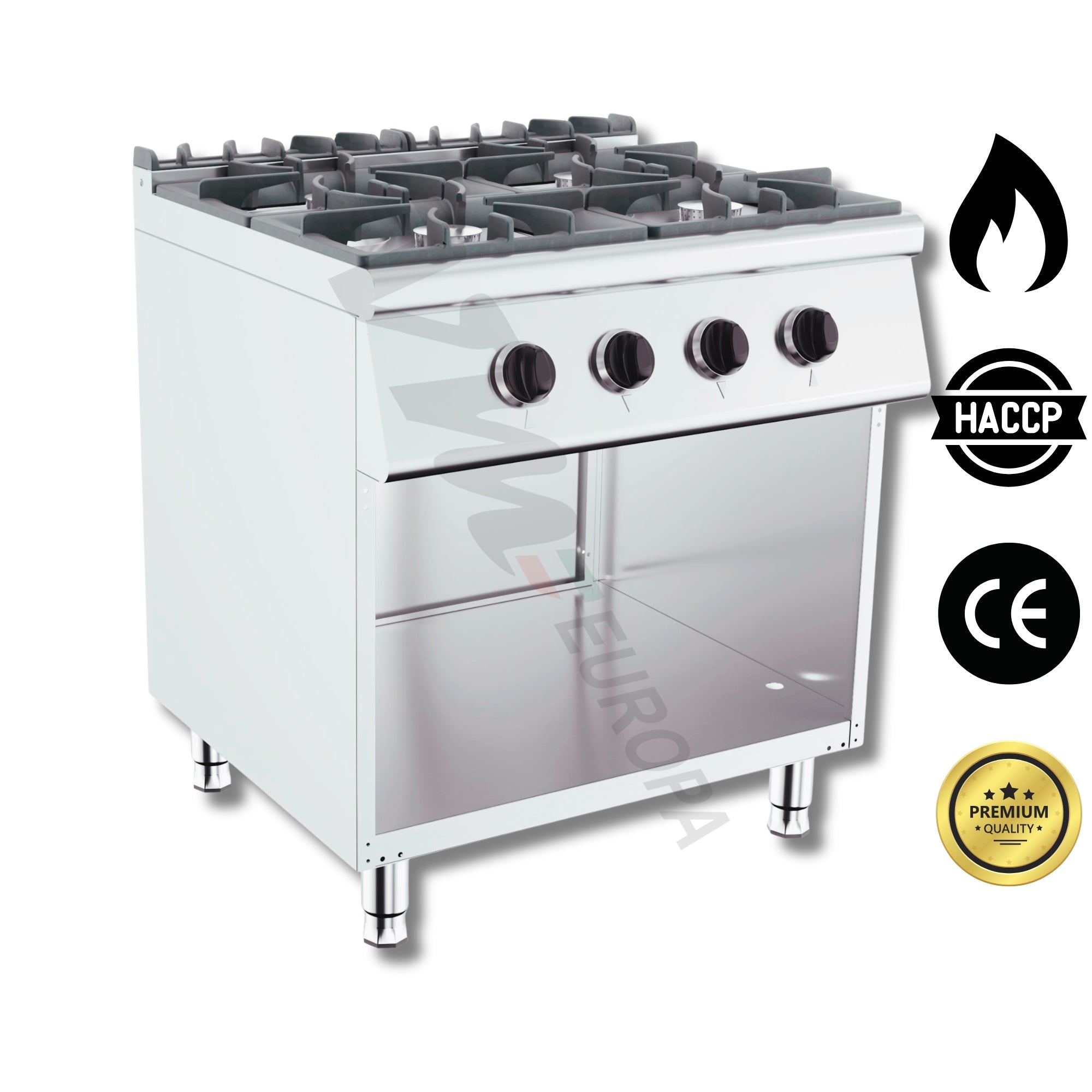 Gasherd 4 Brenner 80x70cm - 4x6,5kW Gastro Kochstelle - Professioneller Gastronomieherd freistehend