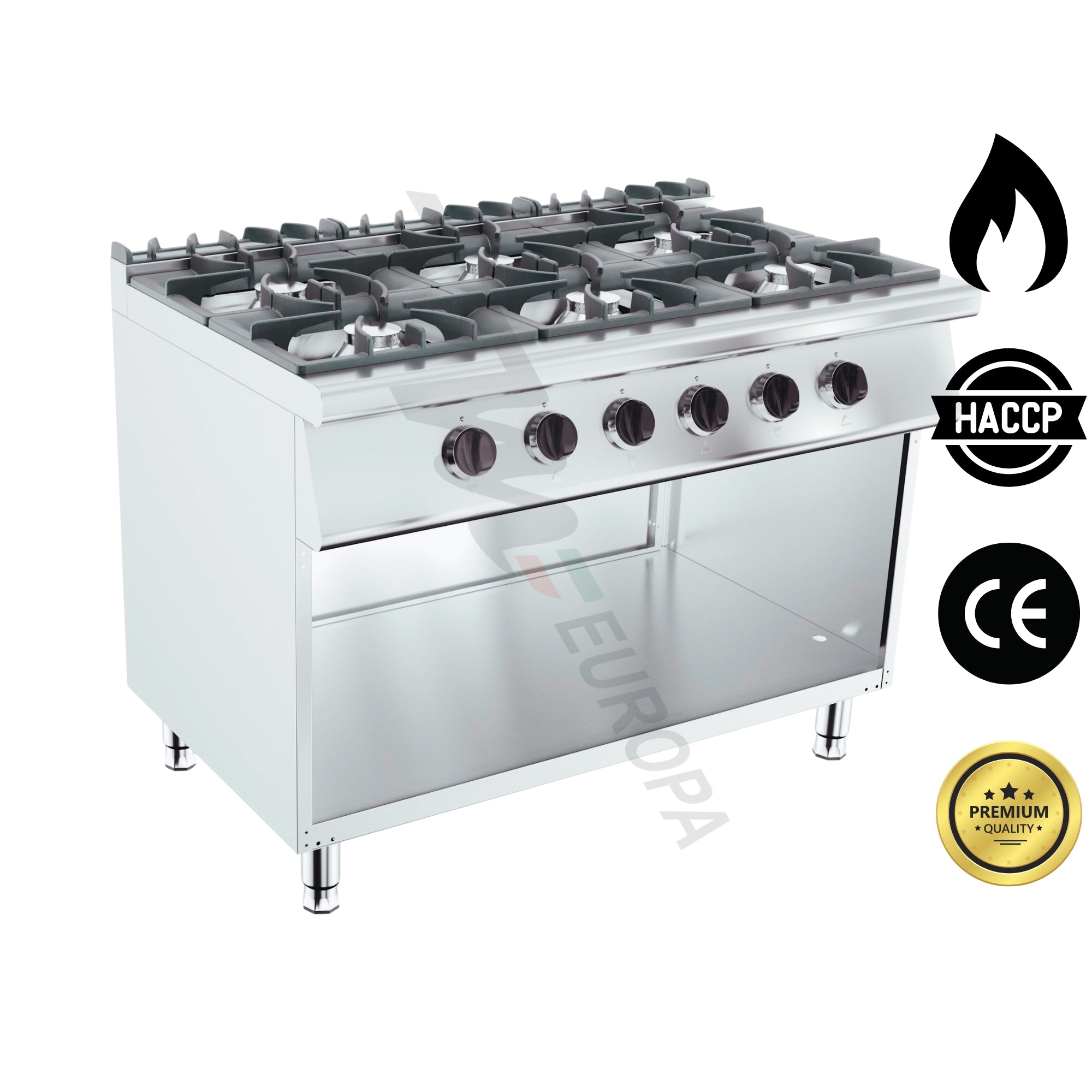 Gasherd 6 Brenner 120x70cm - 6x6,5kW Gastro Kochstelle - Professioneller Gastronomieherd freistehend