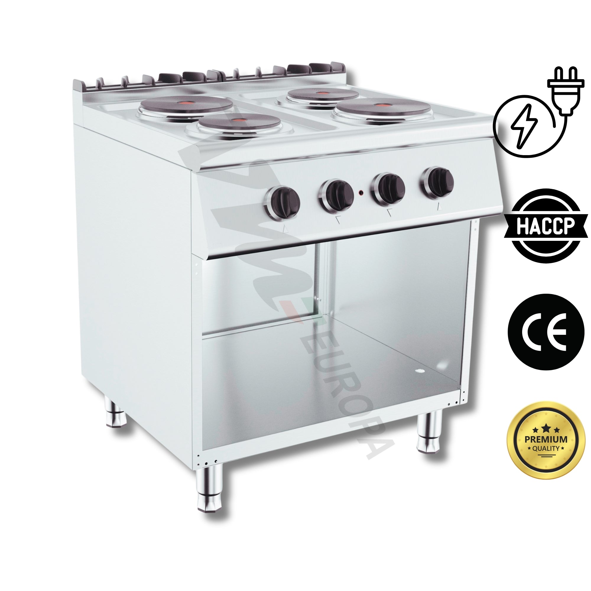 Elektroherd 4 Brenner 80x70cm - 2x2,5kW/1x1,85kW Gastro Kochstelle - Professioneller Gastronomieherd freistehend
