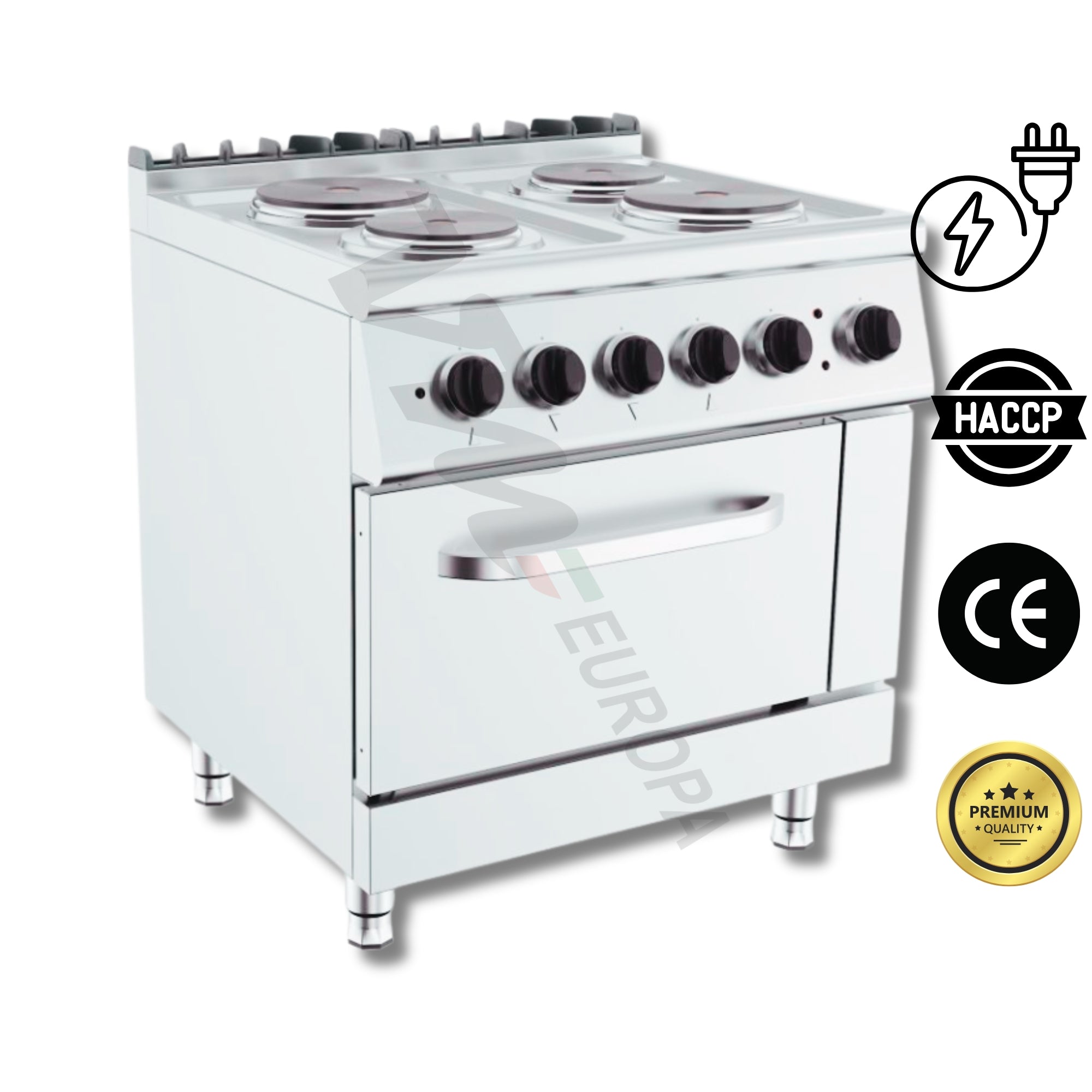 Elektroherd 4 Brenner 80x70cm inkl. Backofen - 2x2,5kW/1x1,85kW Gastro Kochstelle - Professioneller Gastronomieherd freistehend 7178.0435