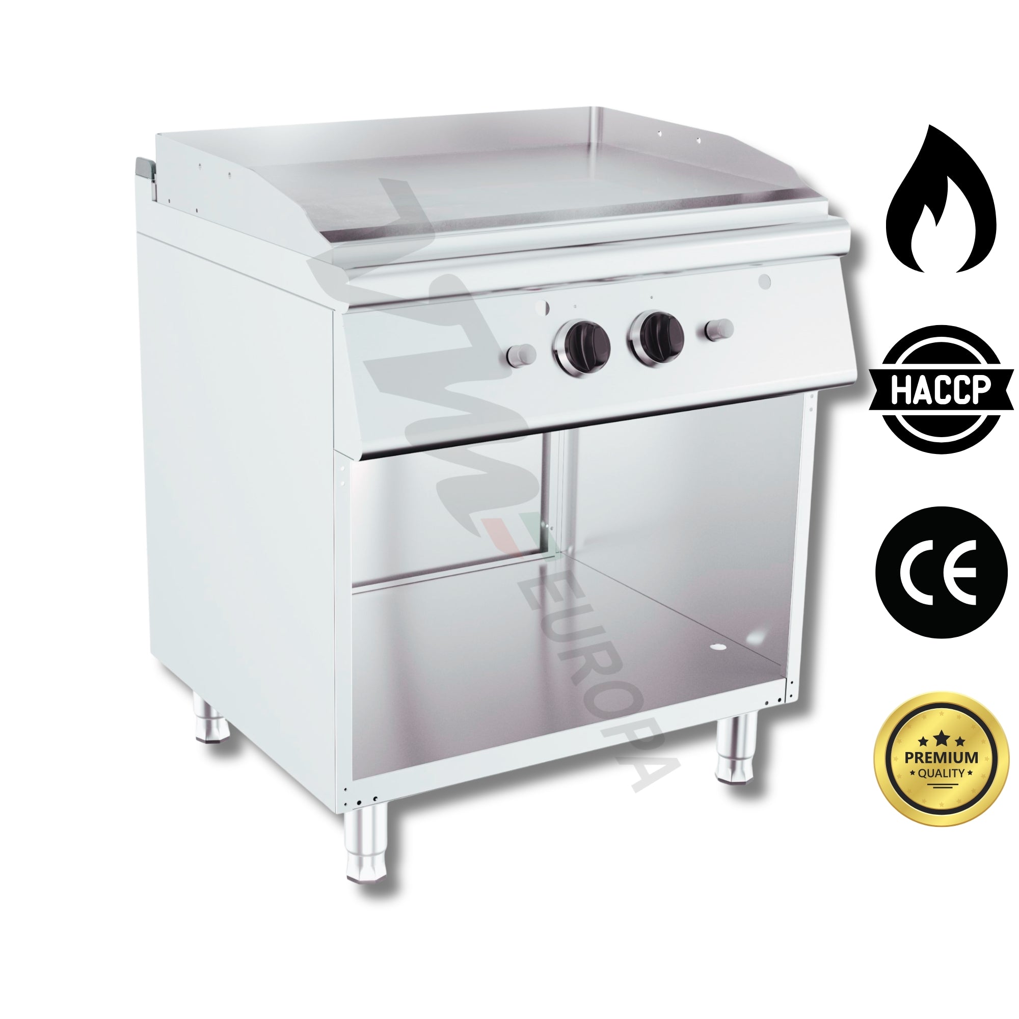 Gas Grillplatte glatt chrom 13kW (2x 6,5kW), 800x700x900mm - 7178.0450