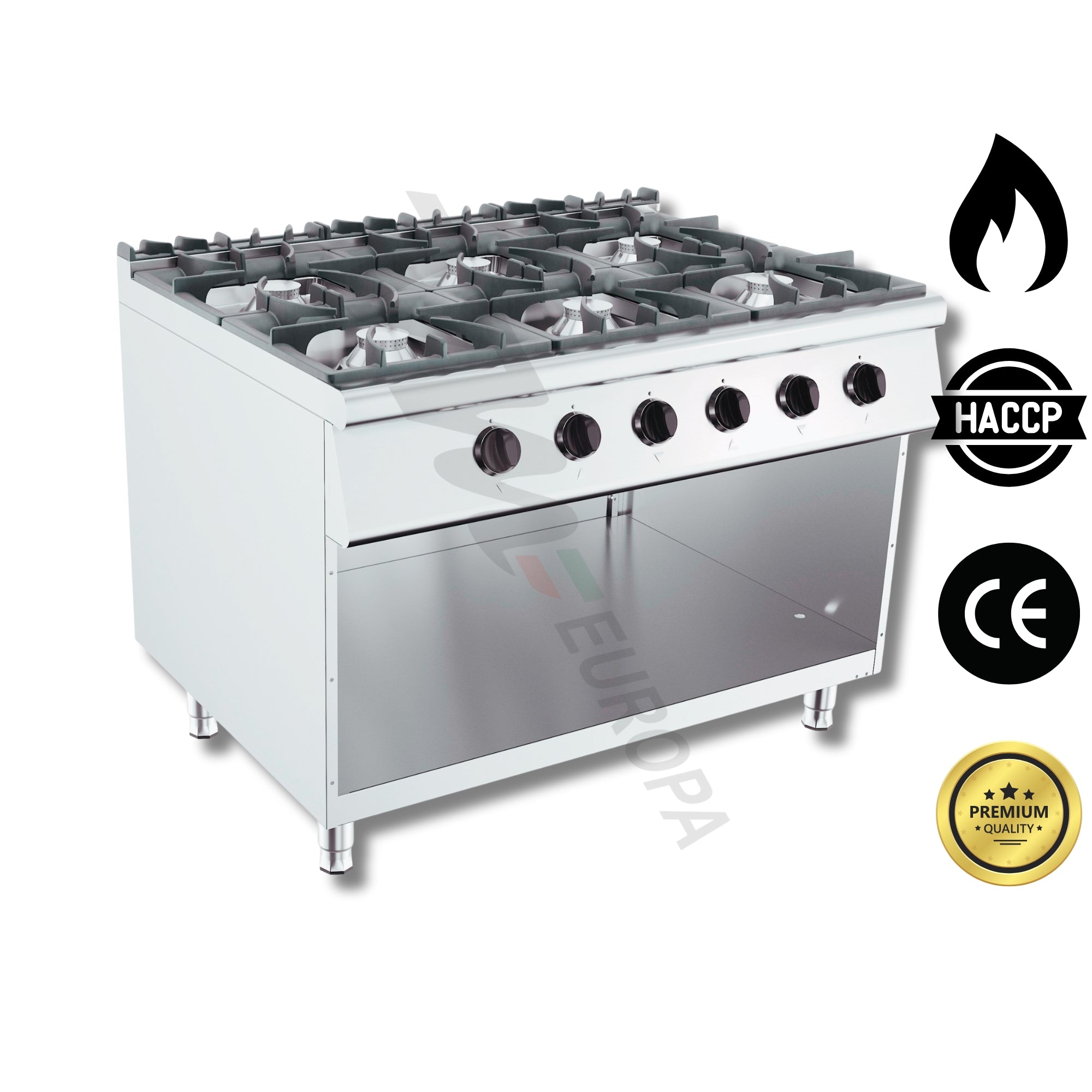 Gasherd 6 Flammen 120x90cm - 52kW Gastro Herd - Profi Kochfeld Edelstahl XXL