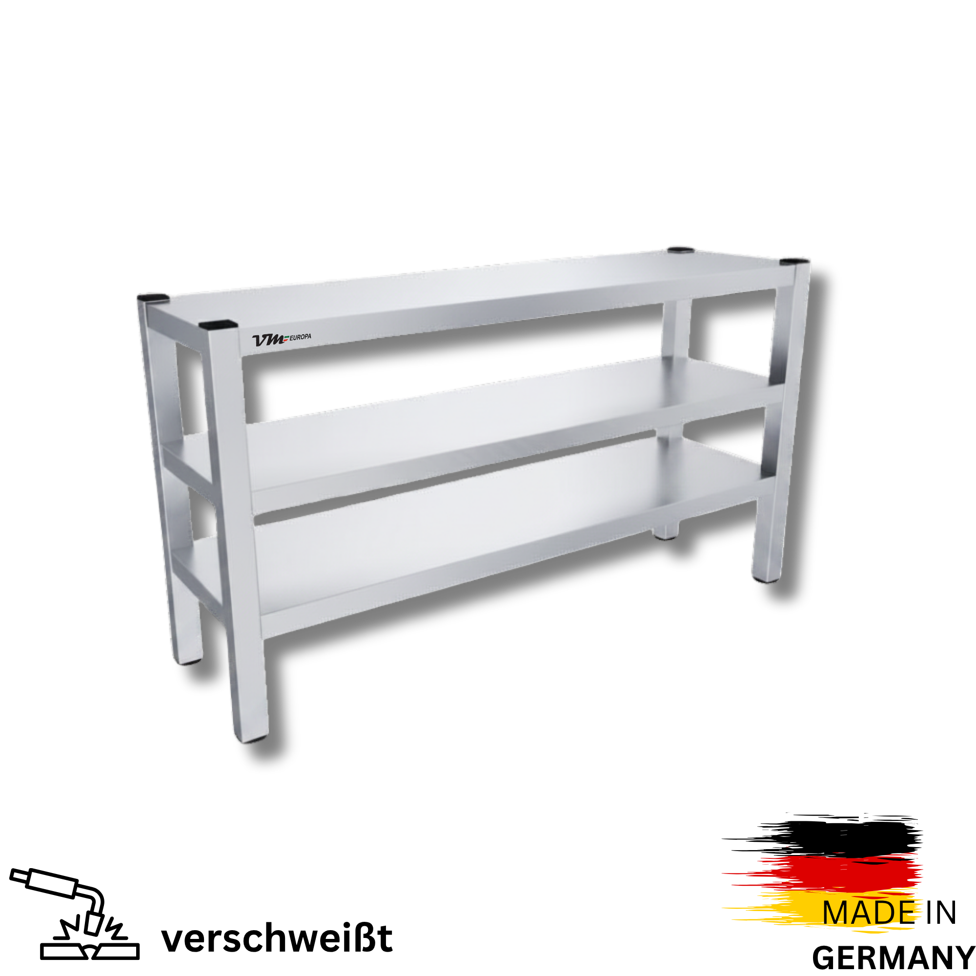 Edelstahl Aufsatzbord - 3 Böden - AISI 430 - komplett verschweißt  - Tragfähigkeit 50 kg/m²- alle Maße