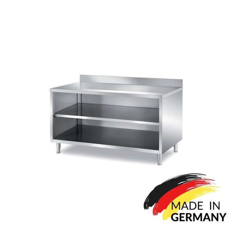 Edelstahl Arbeitsschrank offen, mit Zwischenboden - alle Größen montiert