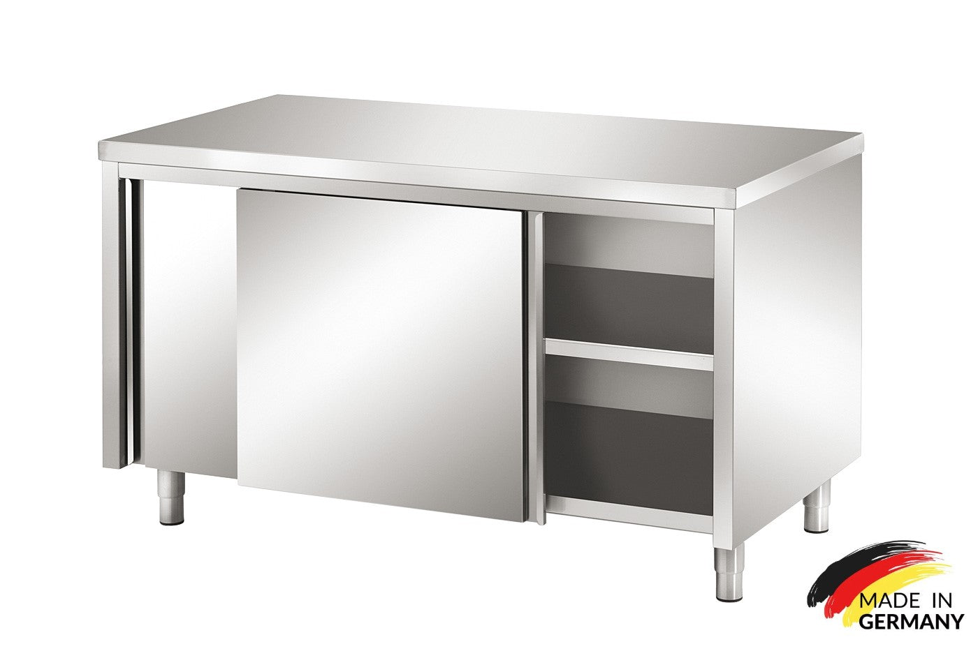 Edelstahl Arbeitsschrank mit Zwischenboden - alle Größen montiert
