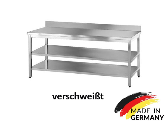 Edelstahl Arbeitstisch mit 2 Grundböden Premium - alle Größen zur Selbstmontage oder verschweißt