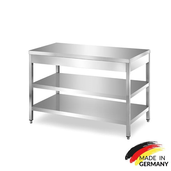 Edelstahl Arbeitstisch mit 2 Grundböden Premium - alle Größen zur Selbstmontage oder verschweißt