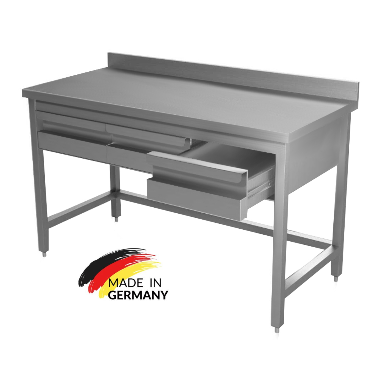 Edelstahl Arbeitstisch mit Schubladen oben, PREMIUM - alle Größen zur selbstmontage