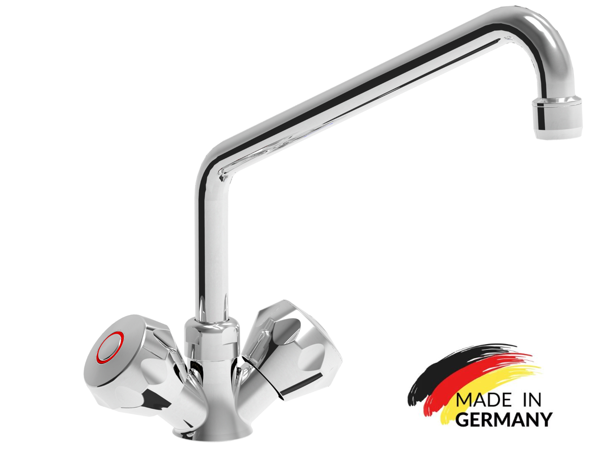 VM Europa - Professionelle Spültischarmatur - 25 x 12 cm - Schwenkauslauf 360° - Gastro Wasserhahn Küchenarmatur Einloch Spülbecken Gastronomie Armatur