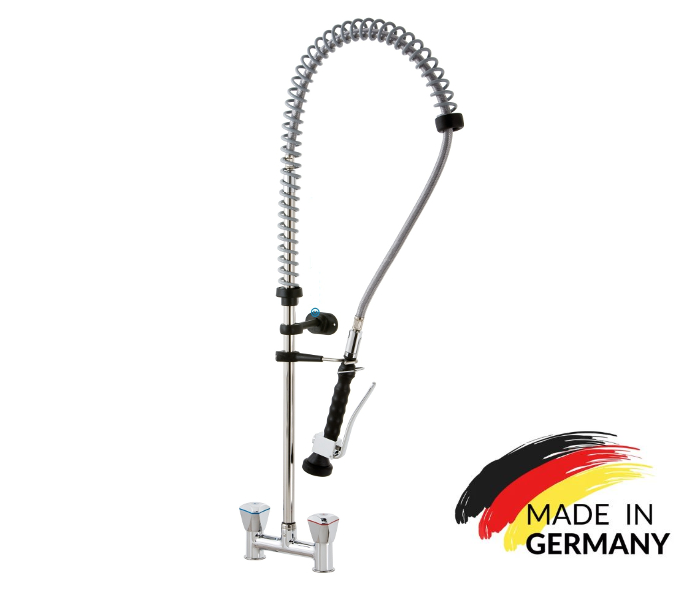 VM Europa - 2 Loch Geschirrbrause für Gastronomie - 115 x 35 cm - Lochabstand 16 cm - biegsamer Wasserhahn Armaturen Gastronomie Wand Armatur