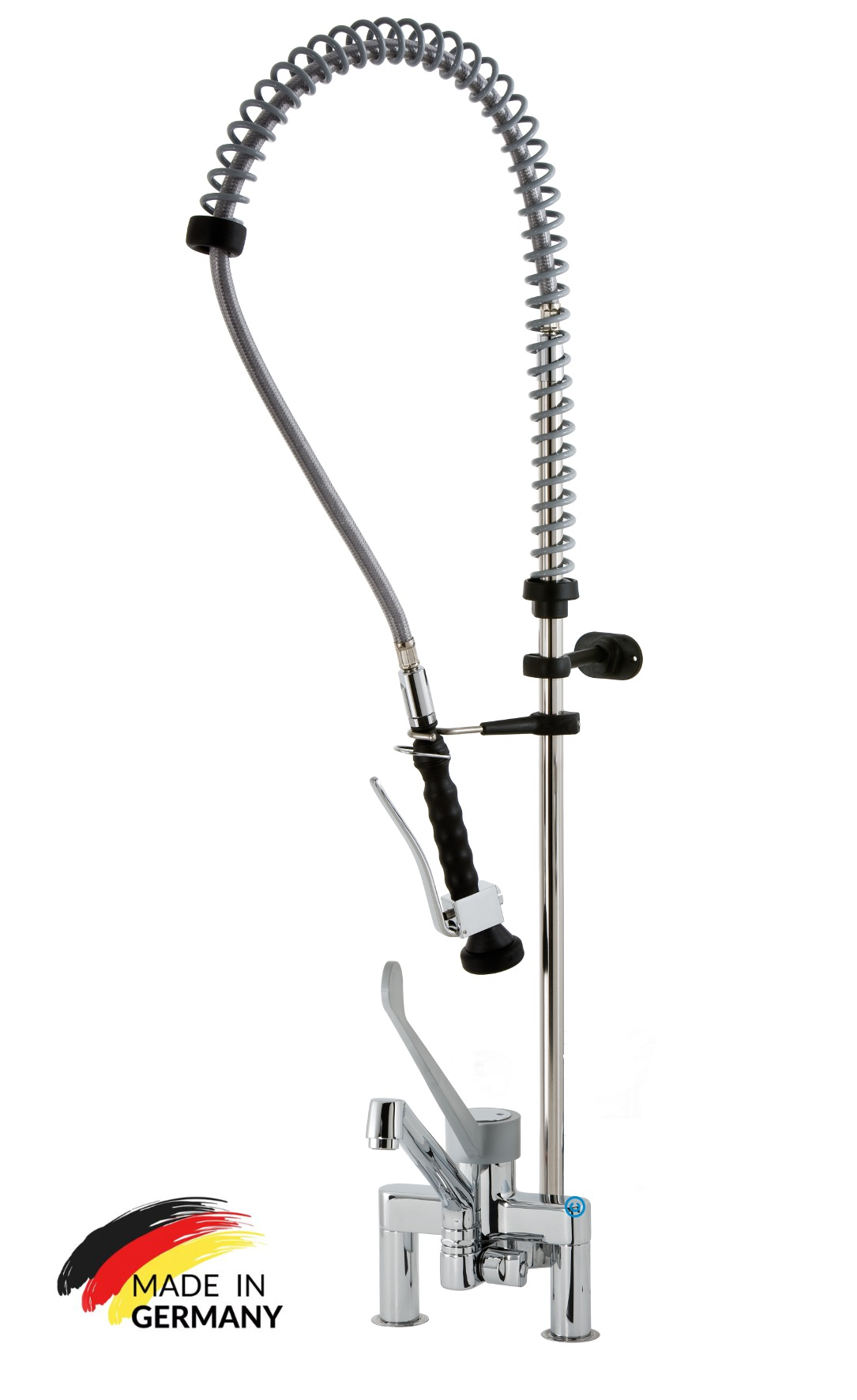 VM Europa - 2 Loch Geschirrbrause mit separatem Wasserhahn - 120 cm Höhe - Einhebelmischbatterie - biegsamer Wasserhahn Armaturen Gastronomie Wand Armatur