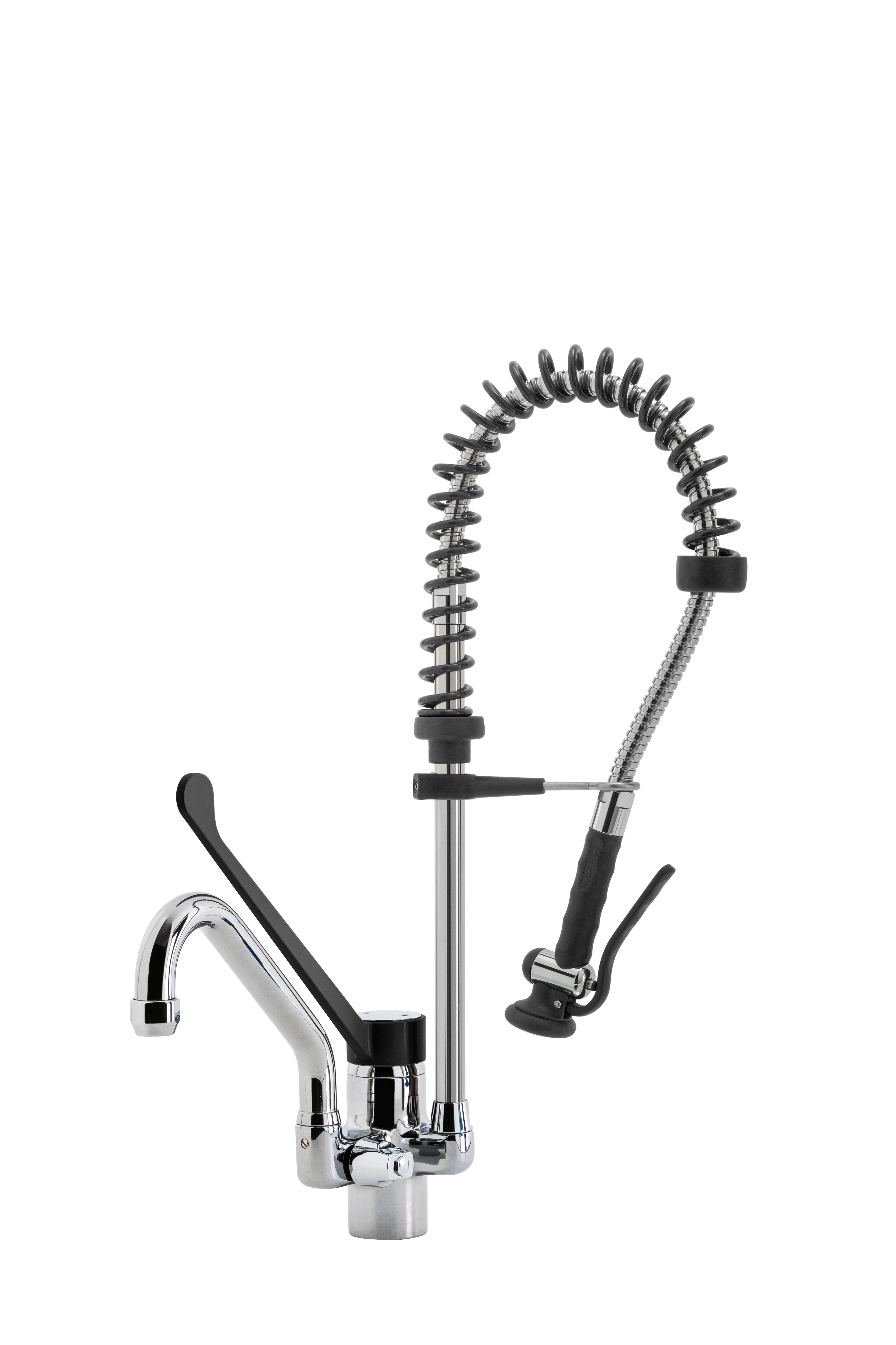 VM Europa - 2 Loch Geschirrbrause mit separatem Wasserhahn - 120 cm Höhe - Einhebelmischbatterie - biegsamer Wasserhahn Armaturen Gastronomie Wand Armatur