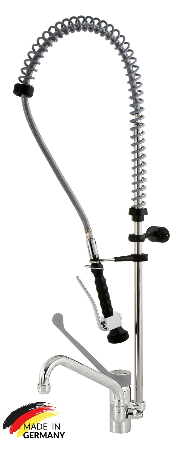 VM Europa - Geschirrbrause mit Einhebelmischer extra lang - 120 cm Höhe - mit Absperrhahn - biegsamer Wasserhahn Armaturen Gastronomie