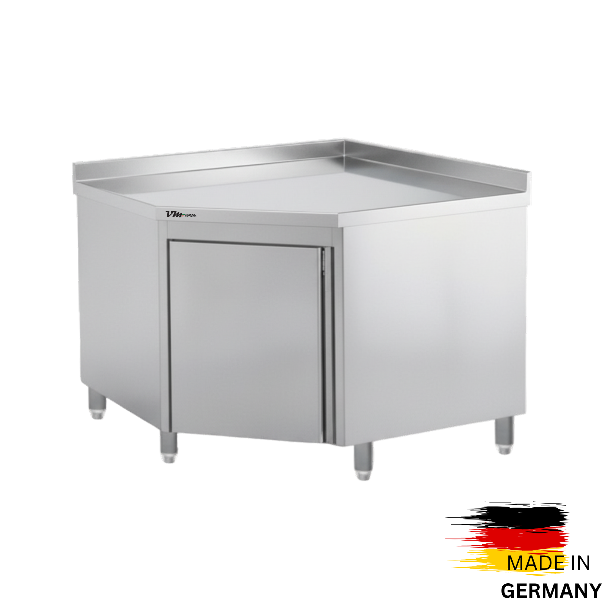 Edelstahl Eckarbeitsschrank PREMIUM mit Flügeltür & Aufkantung 1000mm - alle Größen