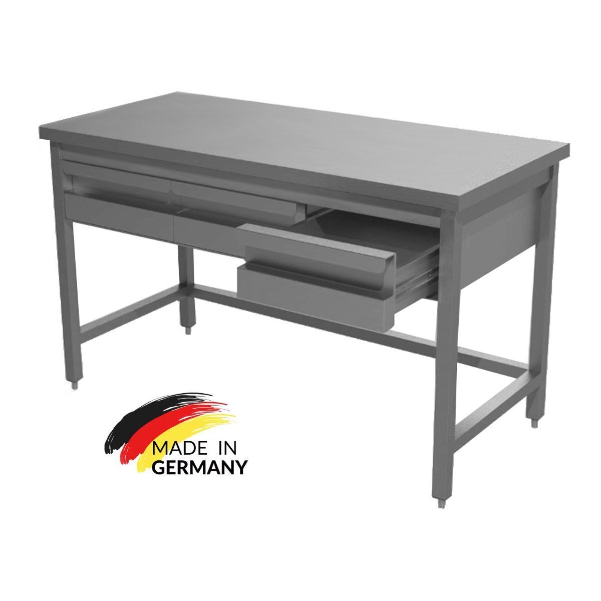 Edelstahl Arbeitstisch mit Schubladen oben, PREMIUM - alle Größen zur selbstmontage