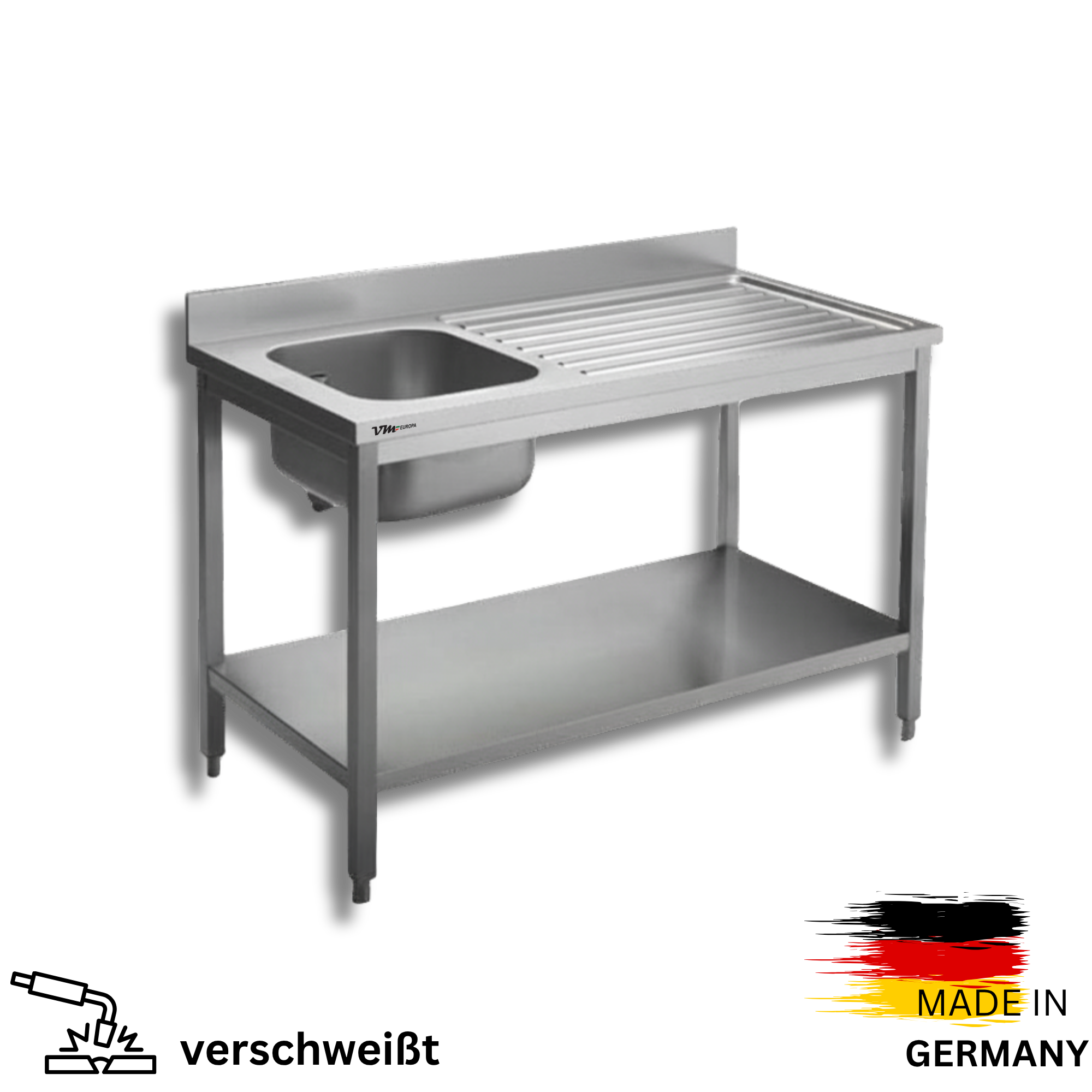 Edelstahl Spültisch 1 Becken links, mit Grundboden, mit Aufkantung, Simple - alle Größen zur selbstmontage oder verschweißt