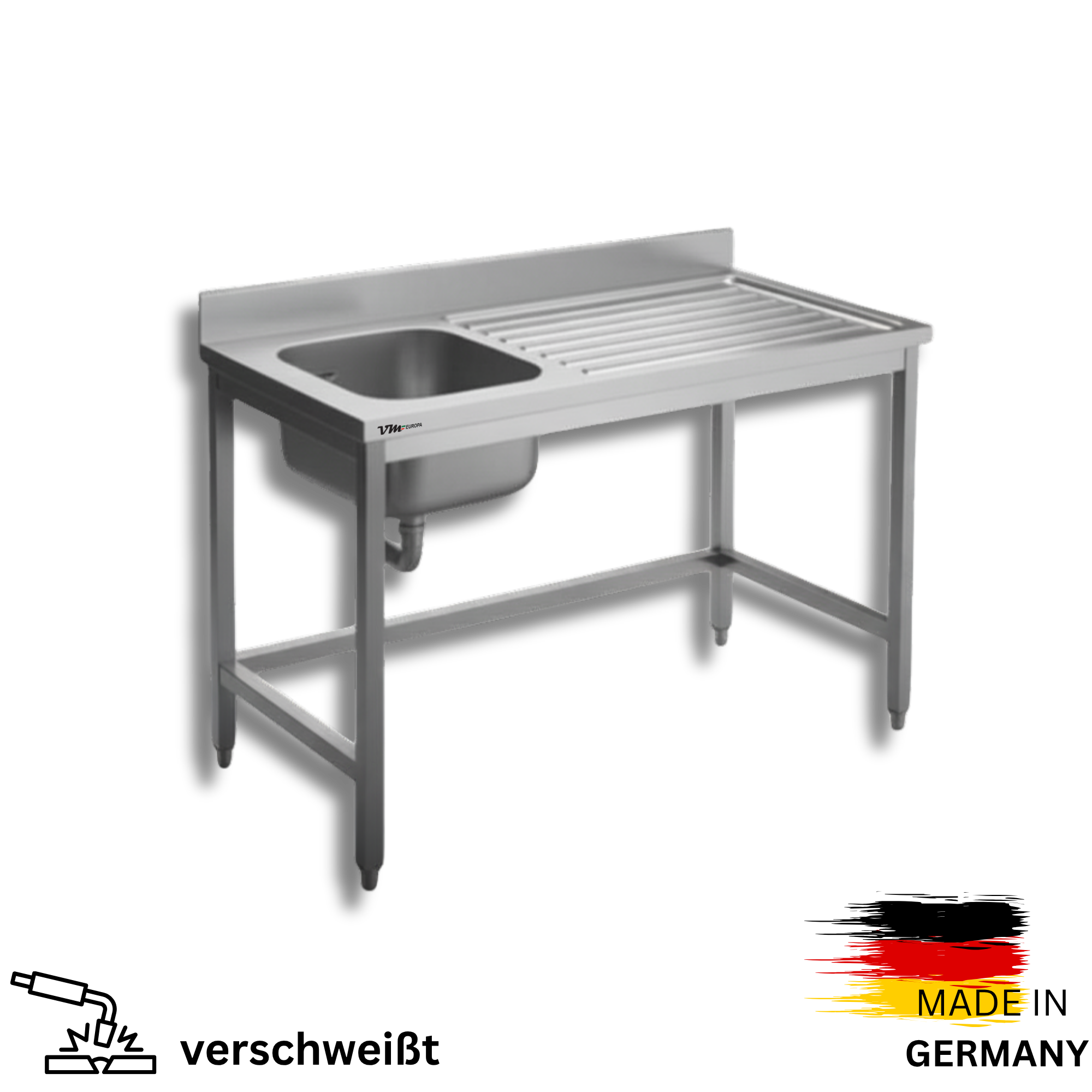 Edelstahl Spültisch 1 Becken links, ohne Grundboden, mit Aufkantung, Simple - alle Größen zur selbstmontage oder verschweißt