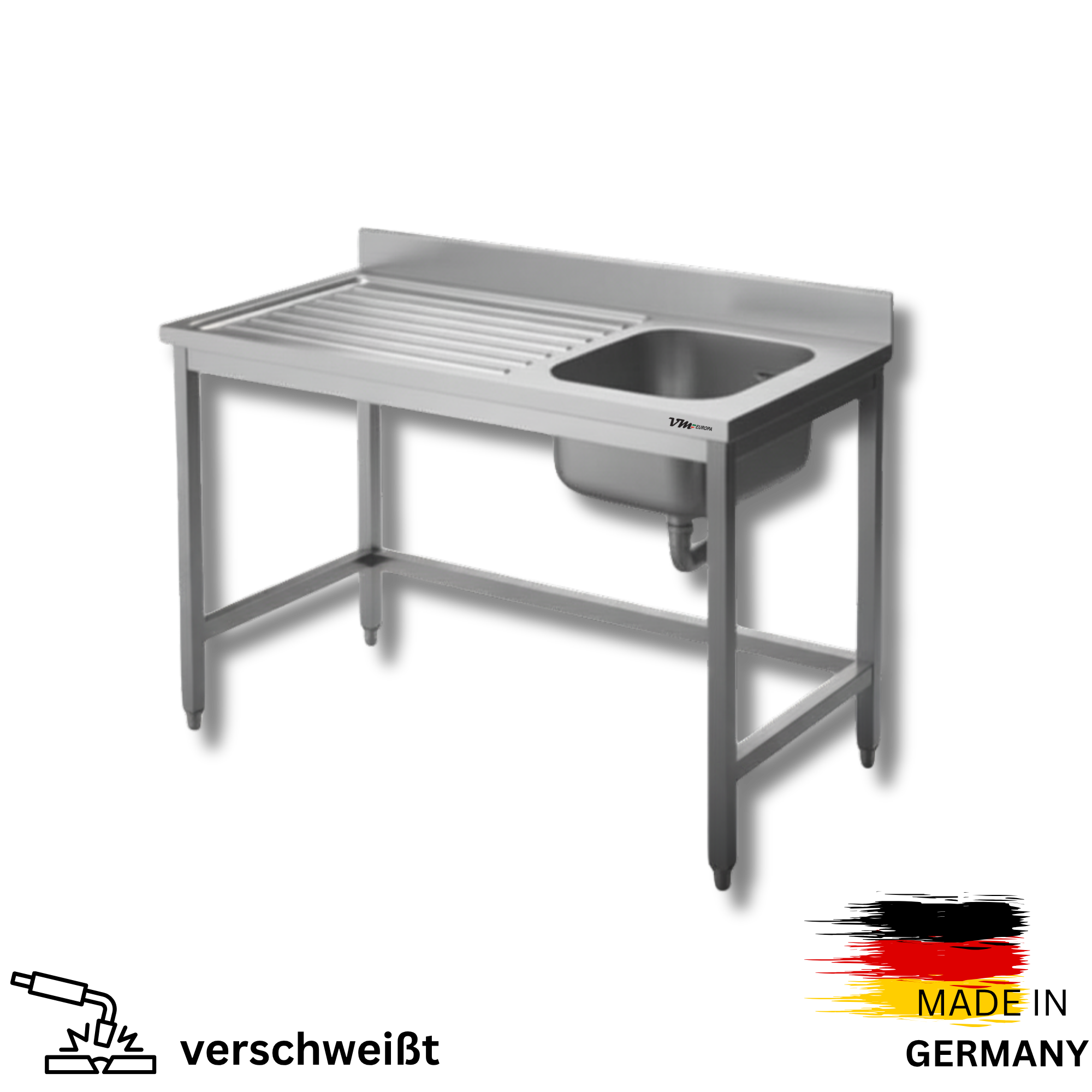 Edelstahl Spültisch 1 Becken rechts, ohne Grundboden, mit Aufkantung, Simple - alle Größen zur selbstmontage oder verschweißt