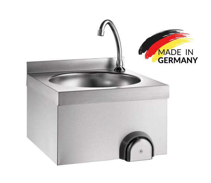 Handwaschbecken - Edelstahl - mit Kniebedienung (Kalt- & Warmwasseranschluss)