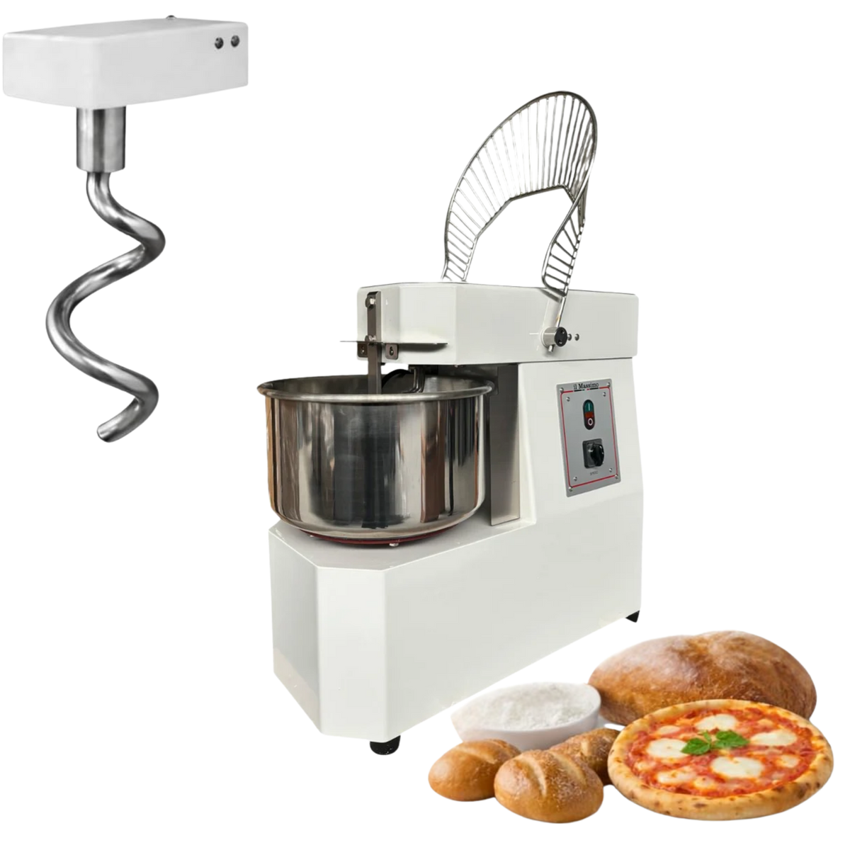 Professionelle Teigknetmaschine 20L | 2 Geschwindigkeiten | Feste Rührschüssel | 19kg Teig | 850/1100W | 380V | Edelstahl