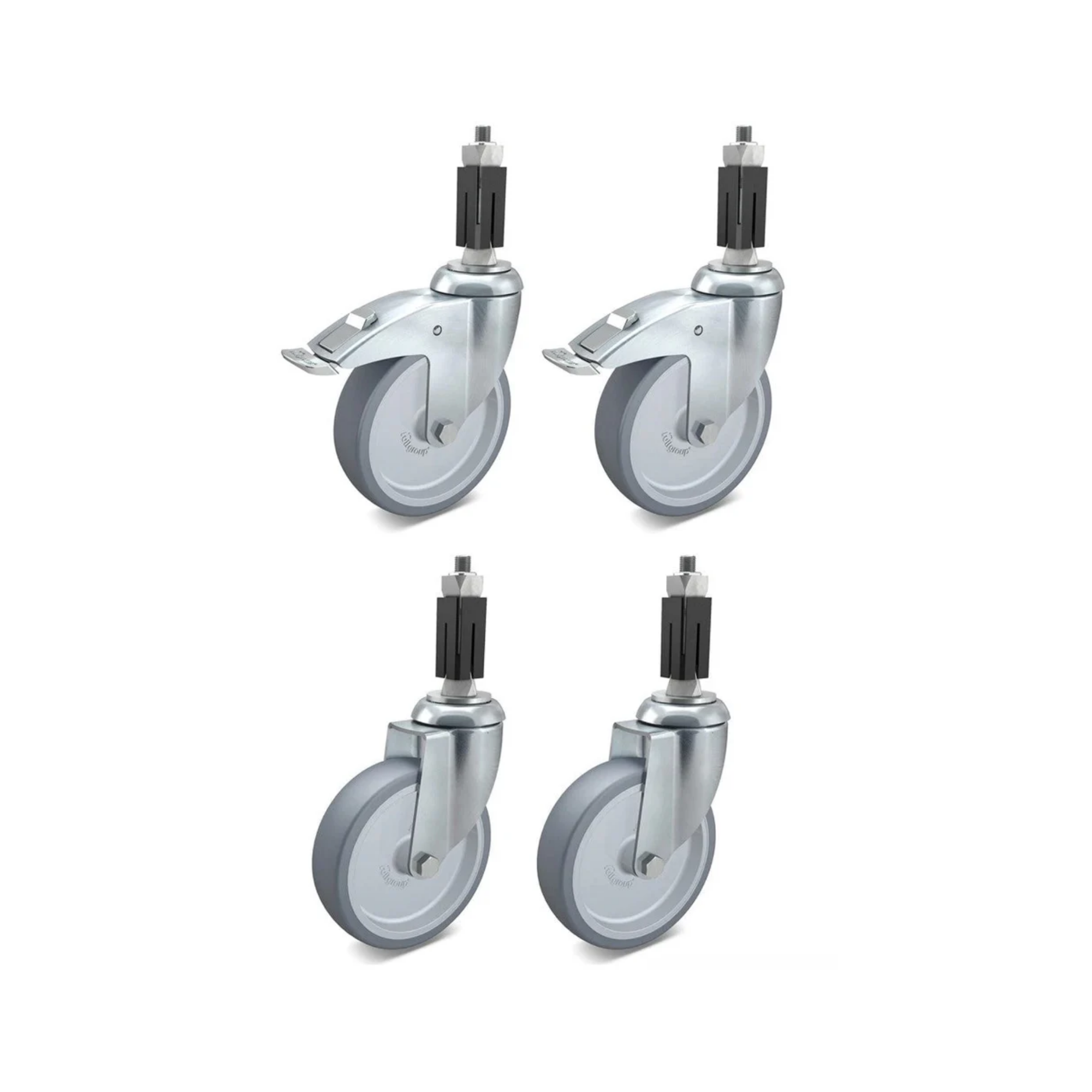 1 Satz Rollen - 2x Bockrollen und 2x Lenkrollen für Spültische und Arbeitstische mit 40mm Vierkantrohr