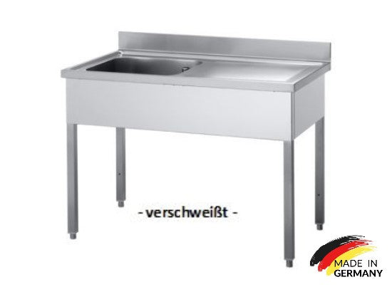 Edelstahl Spültisch 1 Becken links, ohne Grundboden, mit Aufkantung, Premium - alle Größen zur selbstmontage oder verschweißt