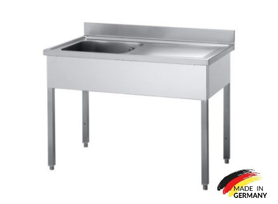 Edelstahl Spültisch 1 Becken links, ohne Grundboden, mit Aufkantung, Premium - alle Größen zur selbstmontage oder verschweißt