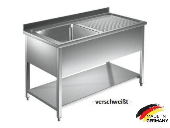 Edelstahl Spültisch 1 Becken links, mit Grundboden, mit Aufkantung, Premium - alle Größen zur selbstmontage oder verschweißt