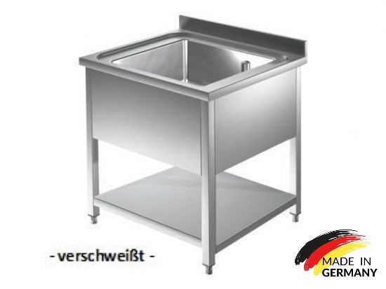 Edelstahl Spültisch 1 Becken mittig, mit Grundboden, mit Aufkantung, Premium - alle Größen zur selbstmontage oder verschweißt