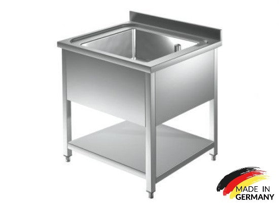 Edelstahl Spültisch 1 Becken mittig, mit Grundboden, mit Aufkantung, Premium - alle Größen zur selbstmontage oder verschweißt