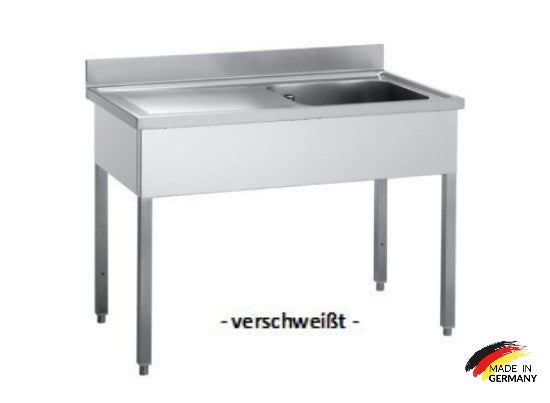 Edelstahl Spültisch 1 Becken rechts, ohne Grundboden, mit Aufkantung, Premium - alle Größen zur selbstmontage oder verschweißt