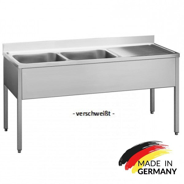 Edelstahl Spültisch 2 Becken links, ohne Grundboden, mit Aufkantung, Premium - alle Größen zur selbstmontage oder verschweißt