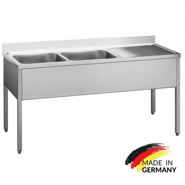 Edelstahl Spültisch 2 Becken links, ohne Grundboden, mit Aufkantung, Premium - alle Größen zur selbstmontage oder verschweißt