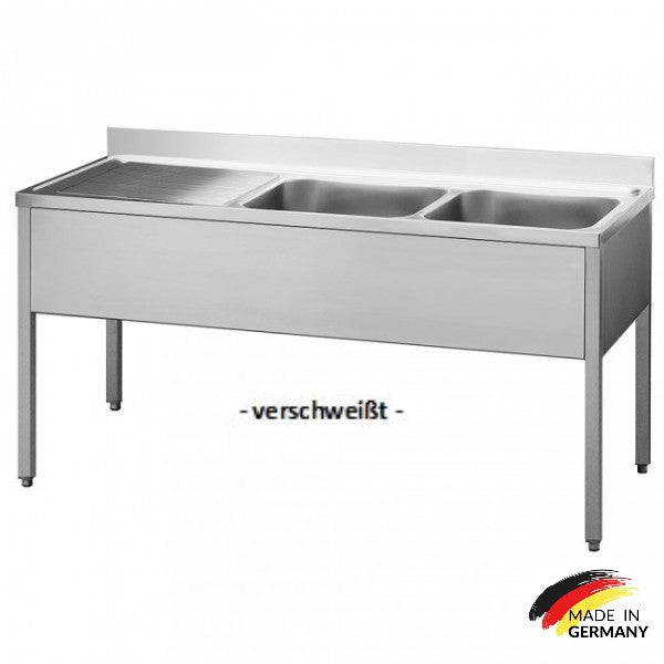 Edelstahl Spültisch 2 Becken rechts, ohne Grundboden, mit Aufkantung, Premium - alle Größen zur selbstmontage oder verschweißt