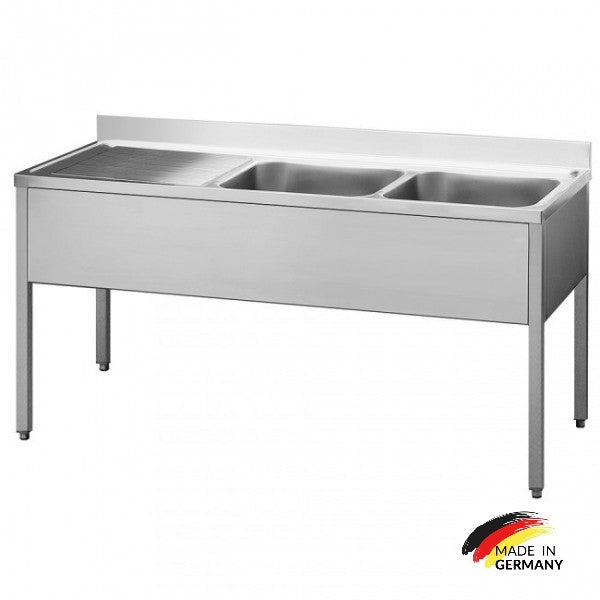 Edelstahl Spültisch 2 Becken rechts, ohne Grundboden, mit Aufkantung, Premium - alle Größen zur selbstmontage oder verschweißt