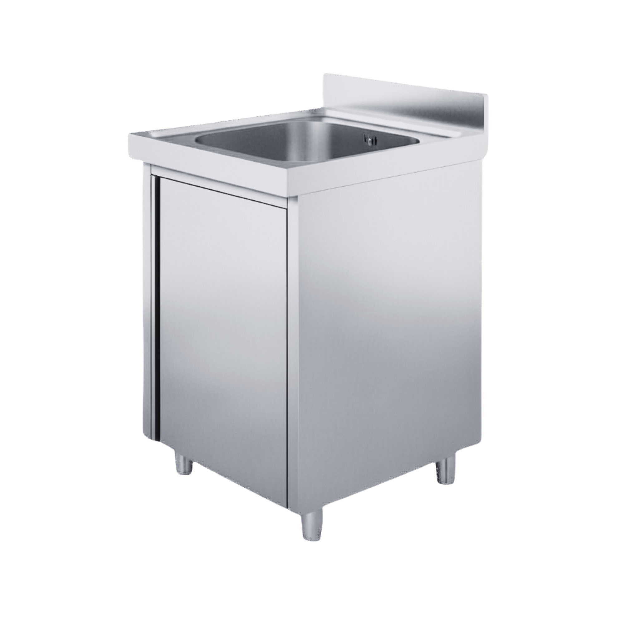 Edelstahl Spülschrank 1 Becken mittig, mit Aufkantung, Premium - alle Größen montiert