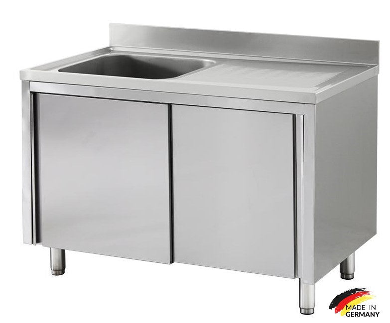 Edelstahl Spülschrank 1 Becken links, mit Aufkantung, Premium - alle Größen montiert