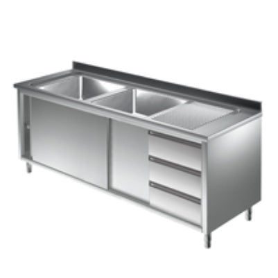 Spülschränke + 2 Becken, Edelstahlmöbel, Spültechnik, Schubladenschränke