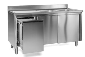 Spülschränke + 2 Becken, Edelstahlmöbel, Spültechnik