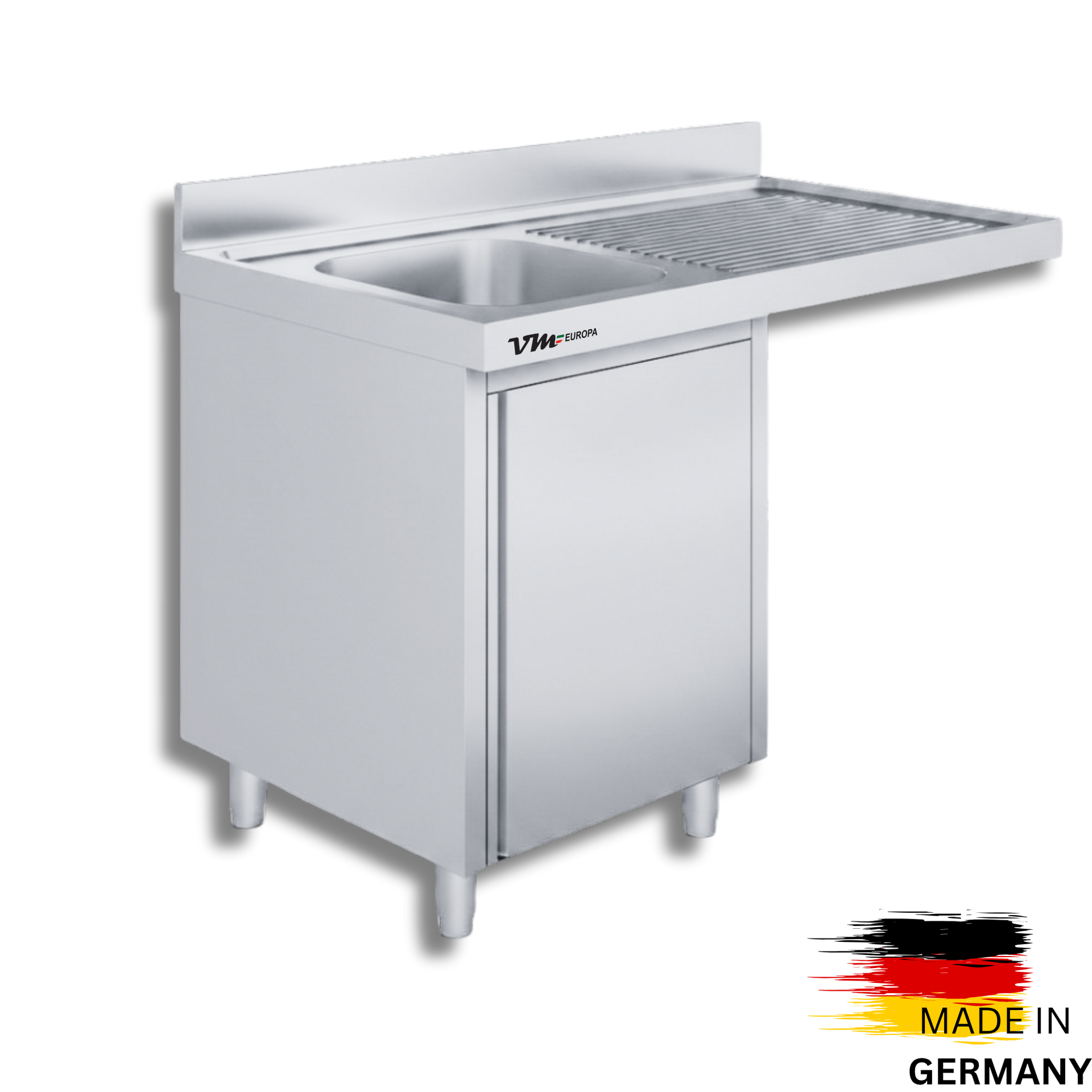 Edelstahl Spülmaschinenschrank bzw. Spülschrankzentrum, 1 Becken links, mit Aufkantung, Premium - alle Größen montiert
