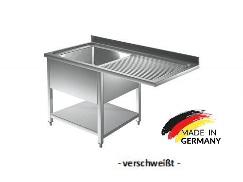 Edelstahl Spülmaschinentisch bzw. Spülzentrum, 1 Becken links mit Grundboden, mit Aufkantung, Premium - alle Größen zur selbstmontage oder verschweißt